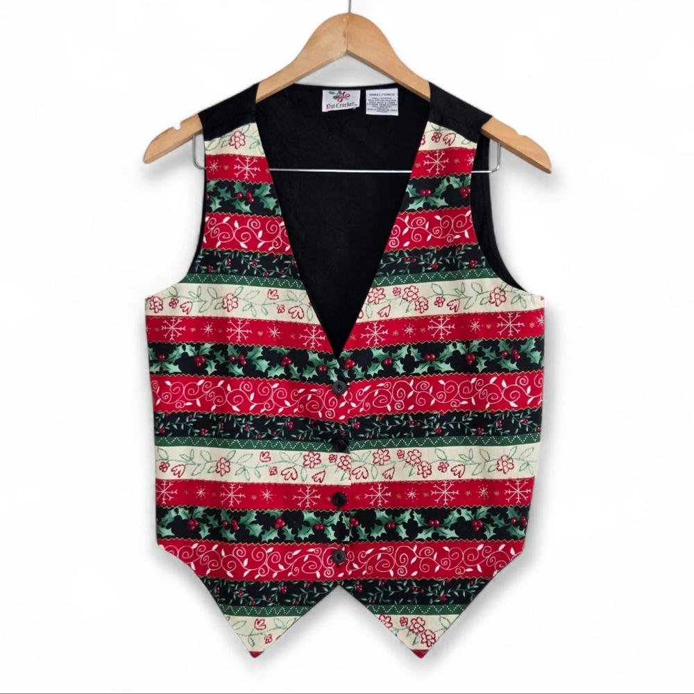 Vintage Nutcracker Festive Mistletoe And Holly Berries‎ Striped Christmas Vest